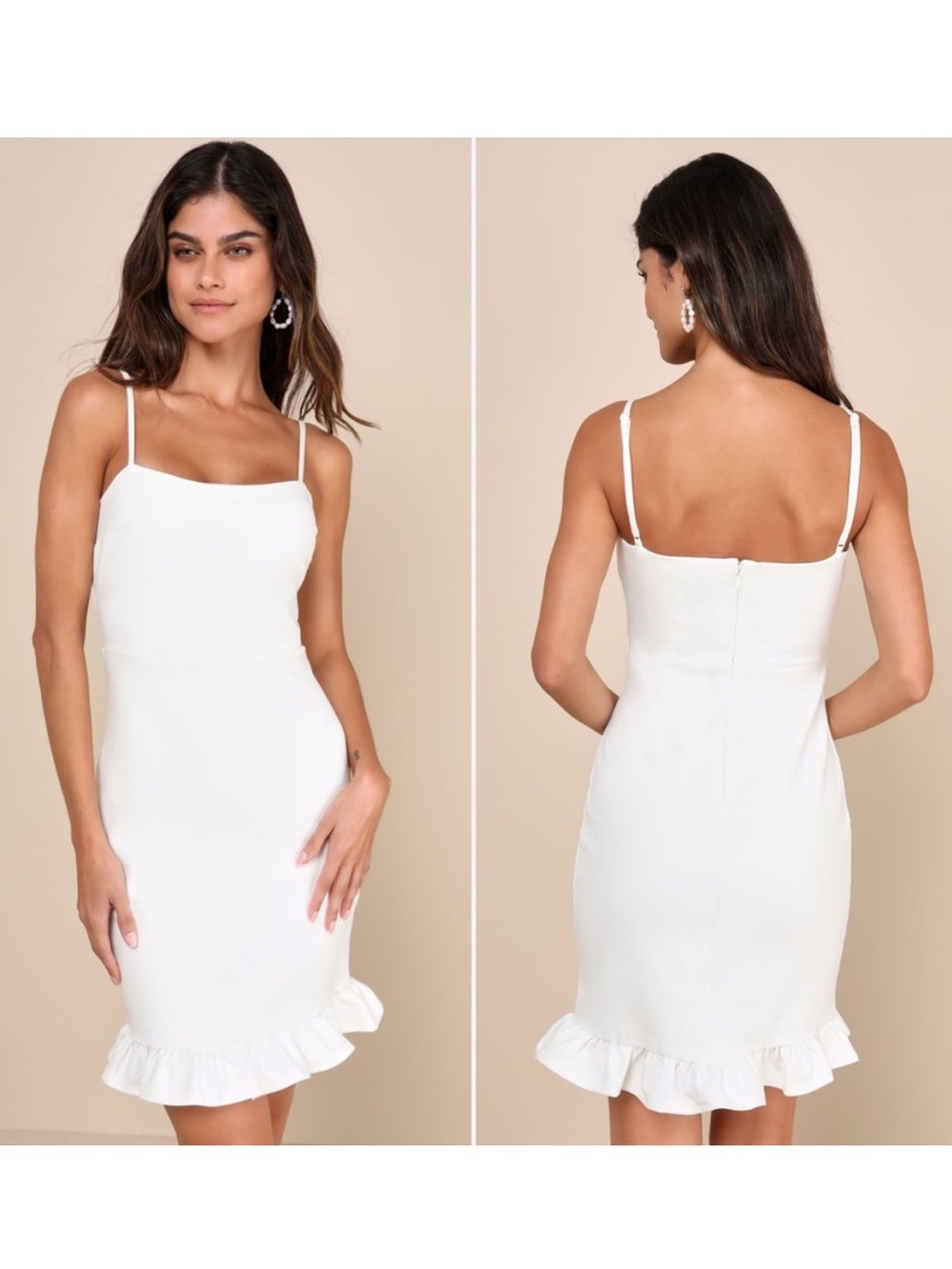 Lulus White Mini Dress Ruffle Flounce Hem Square Neck Graduation Bachelorette S
